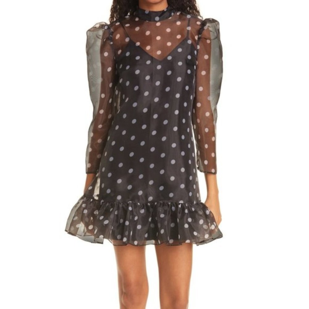 Revolve LIKELY Rorra Polka Dot Mini Puff-Sleeve Shift Dress